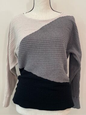 Madison + Hudson Colorblock Rib Knit Sweater Black Gray Cream Size M
